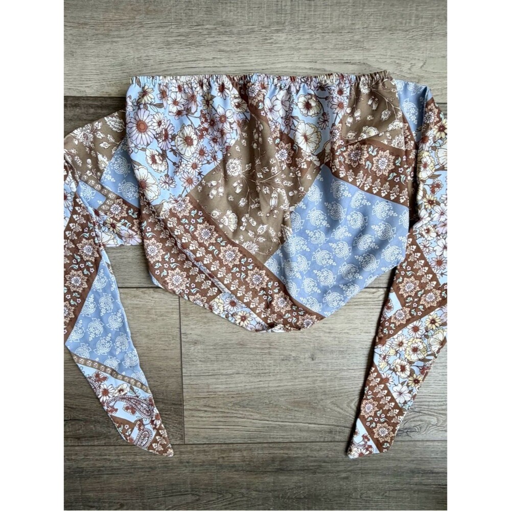 Altar'd State Patchwork Floral Boho Style Crop Top Summer Party Medium Blouse
